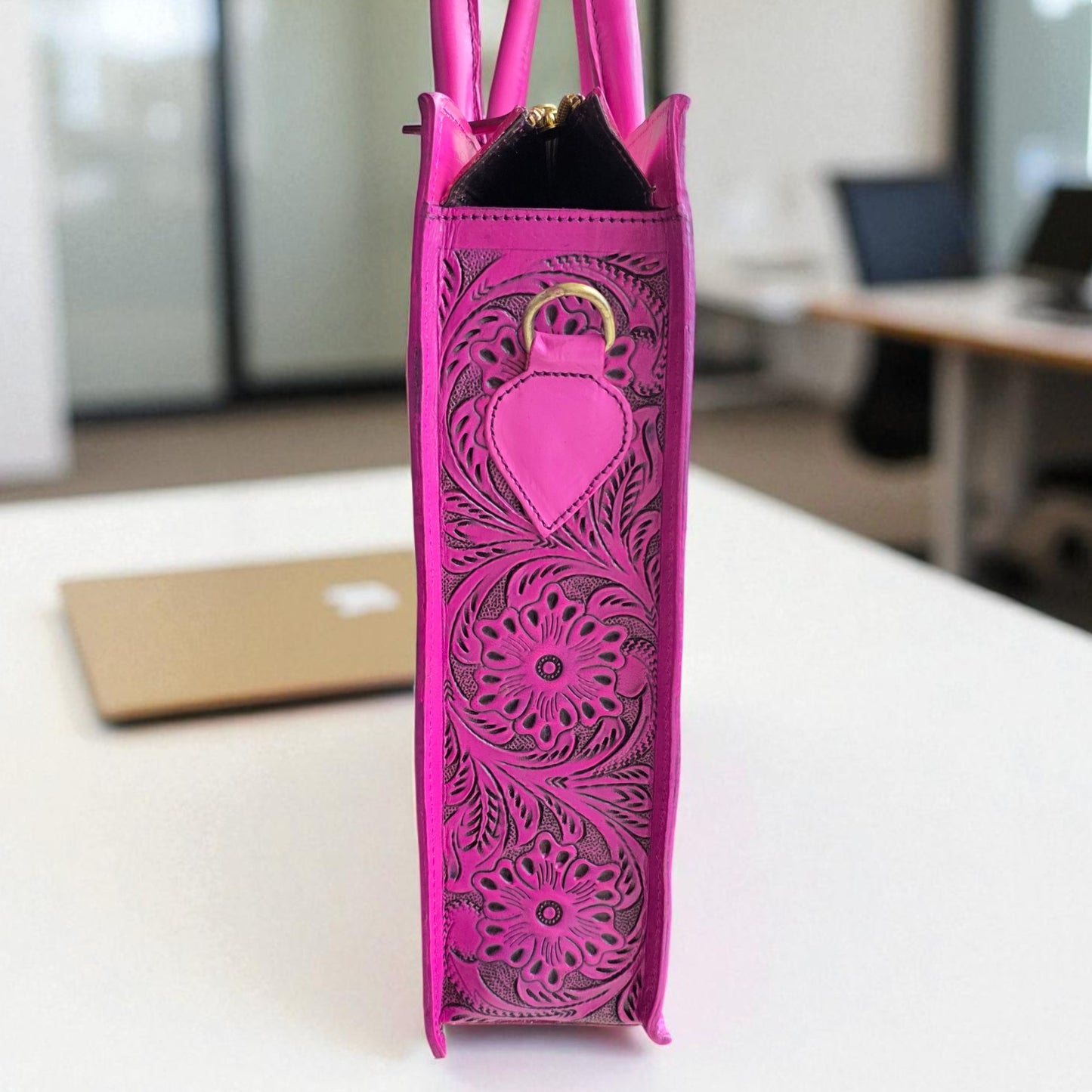 Premium Tooled Pink Western Laptop Tote