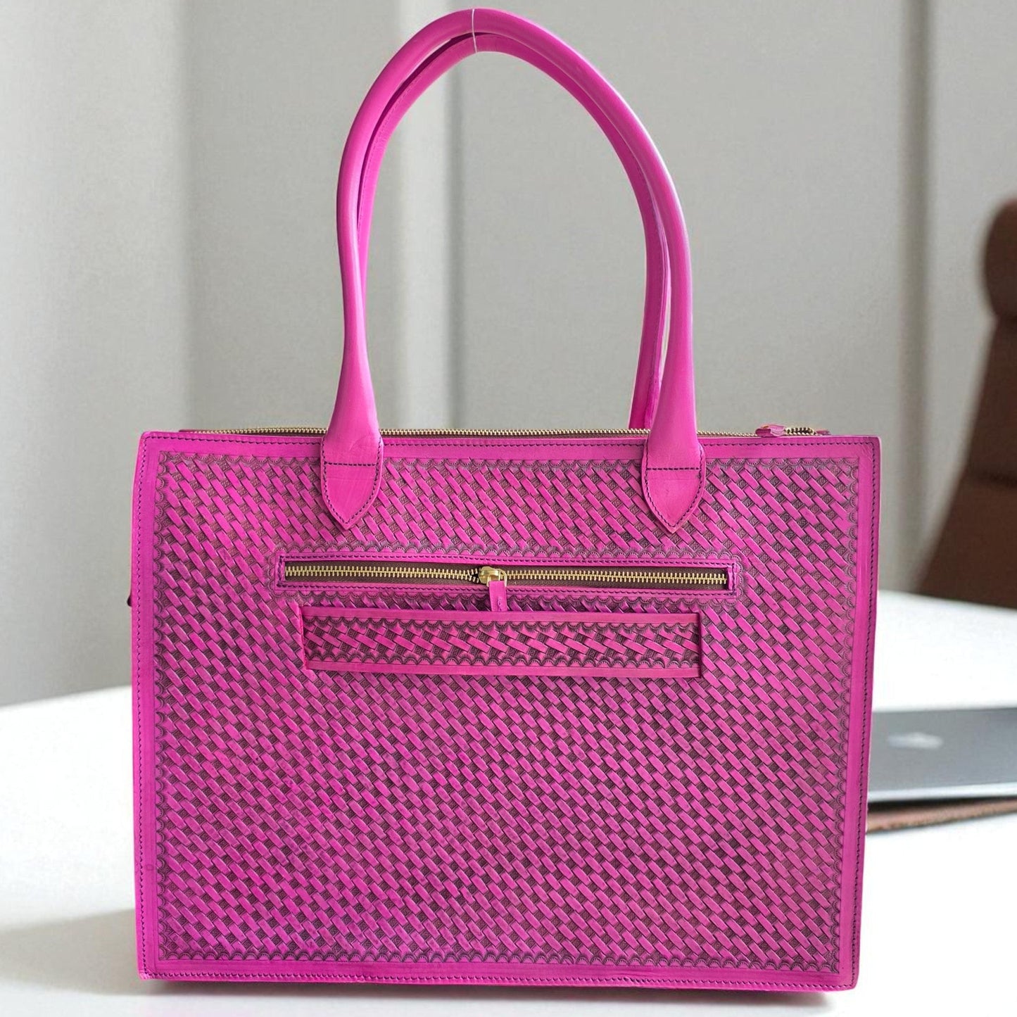 Premium Tooled Pink Western Laptop Tote