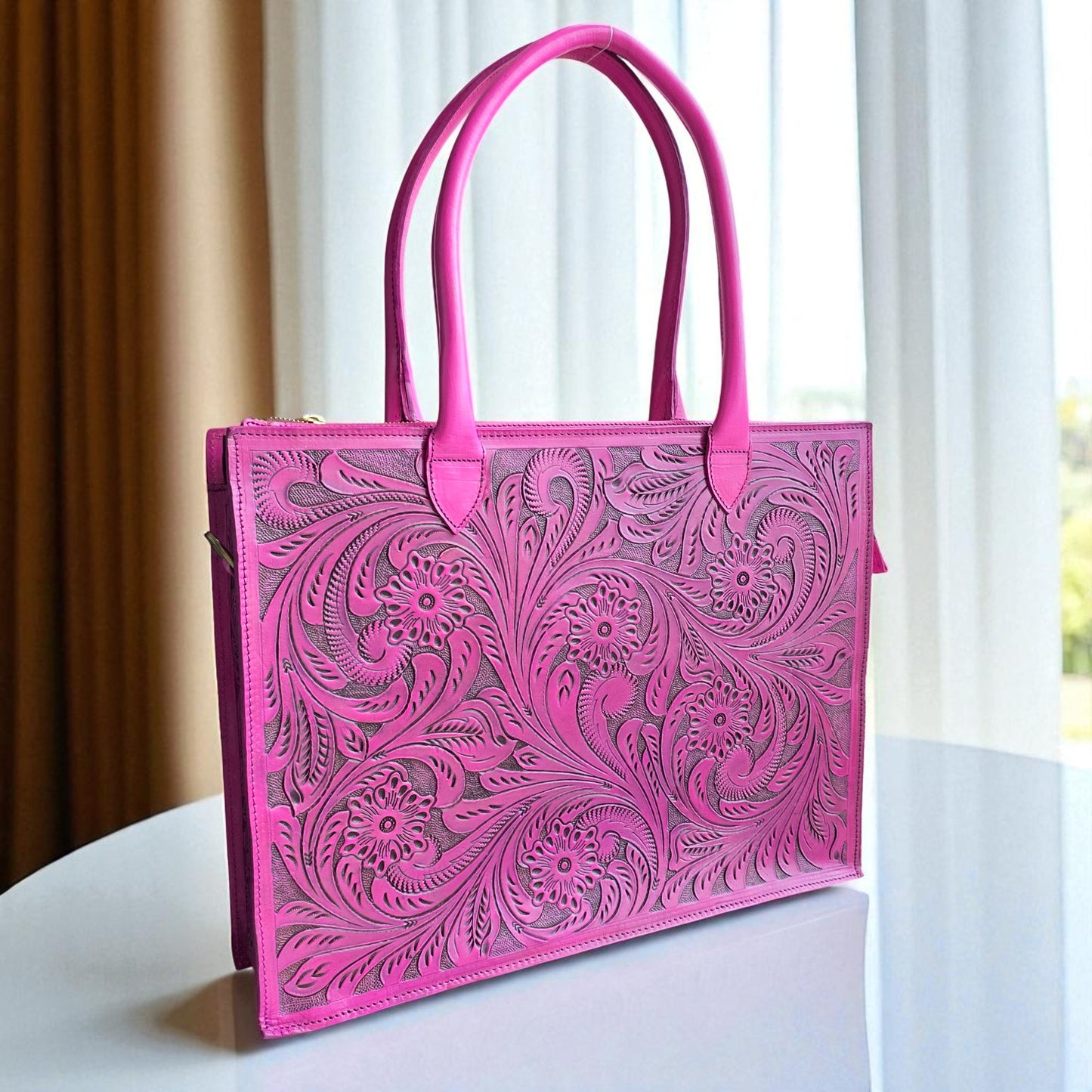 Premium Tooled Pink Western Laptop Tote