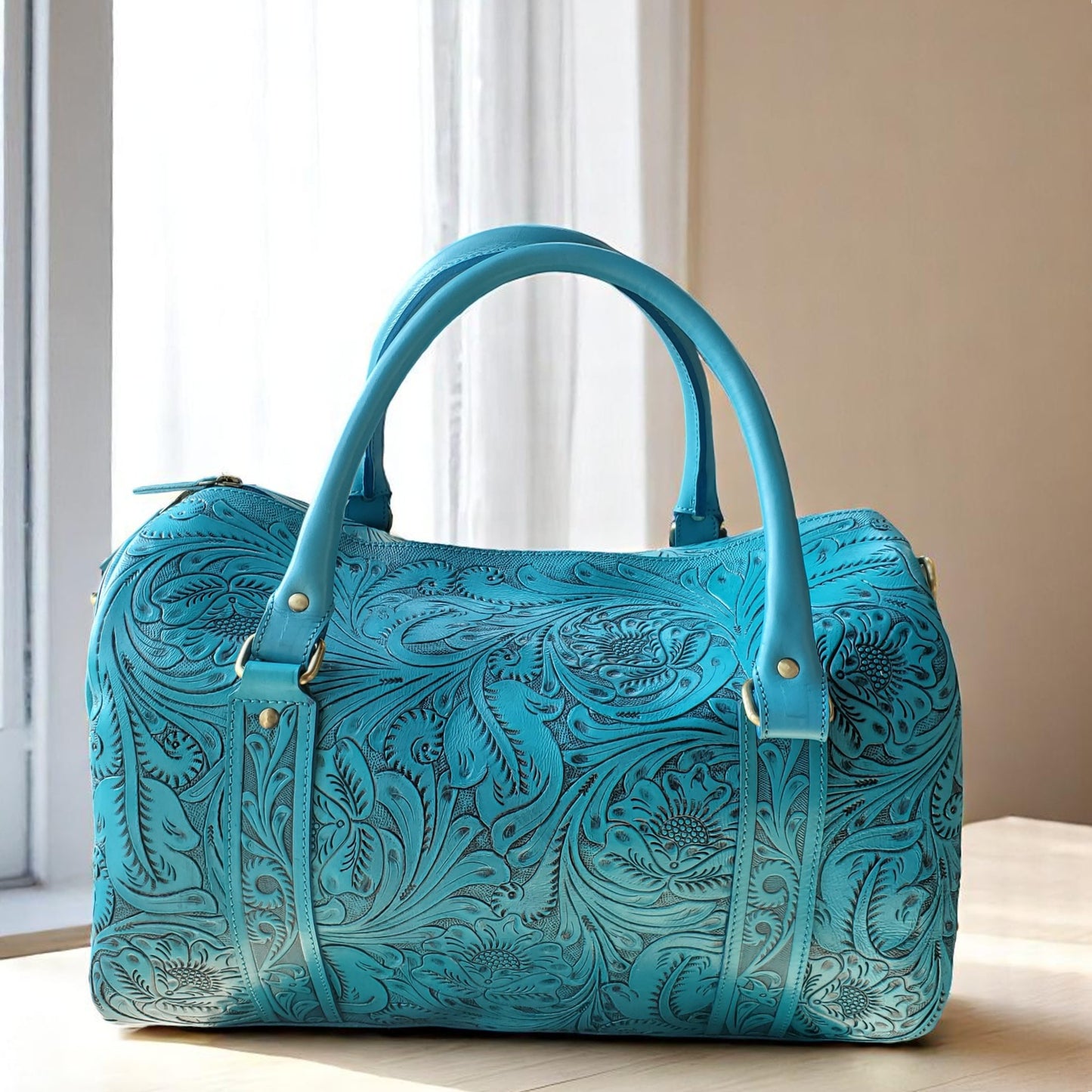 Western Tooled Turquoise Overnight Duffel Weekender