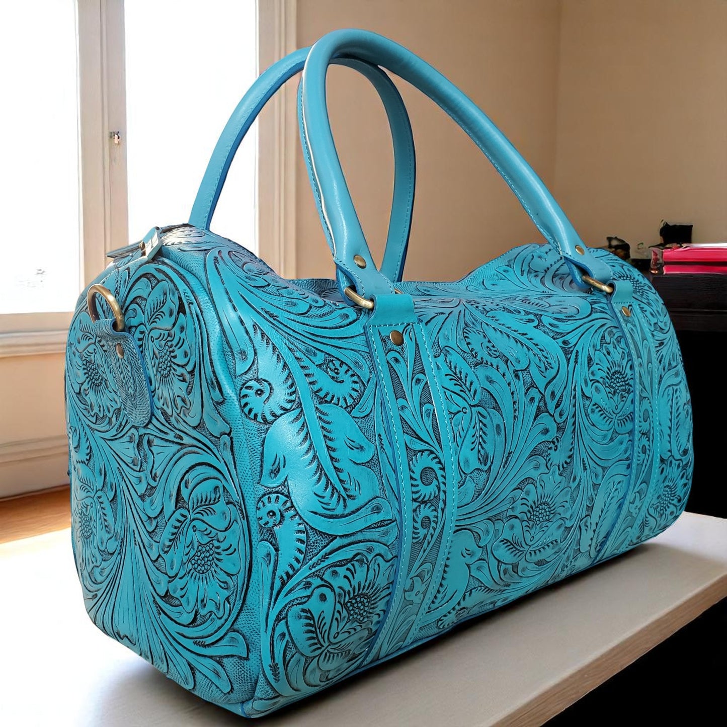 Western Tooled Turquoise Overnight Duffel Weekender