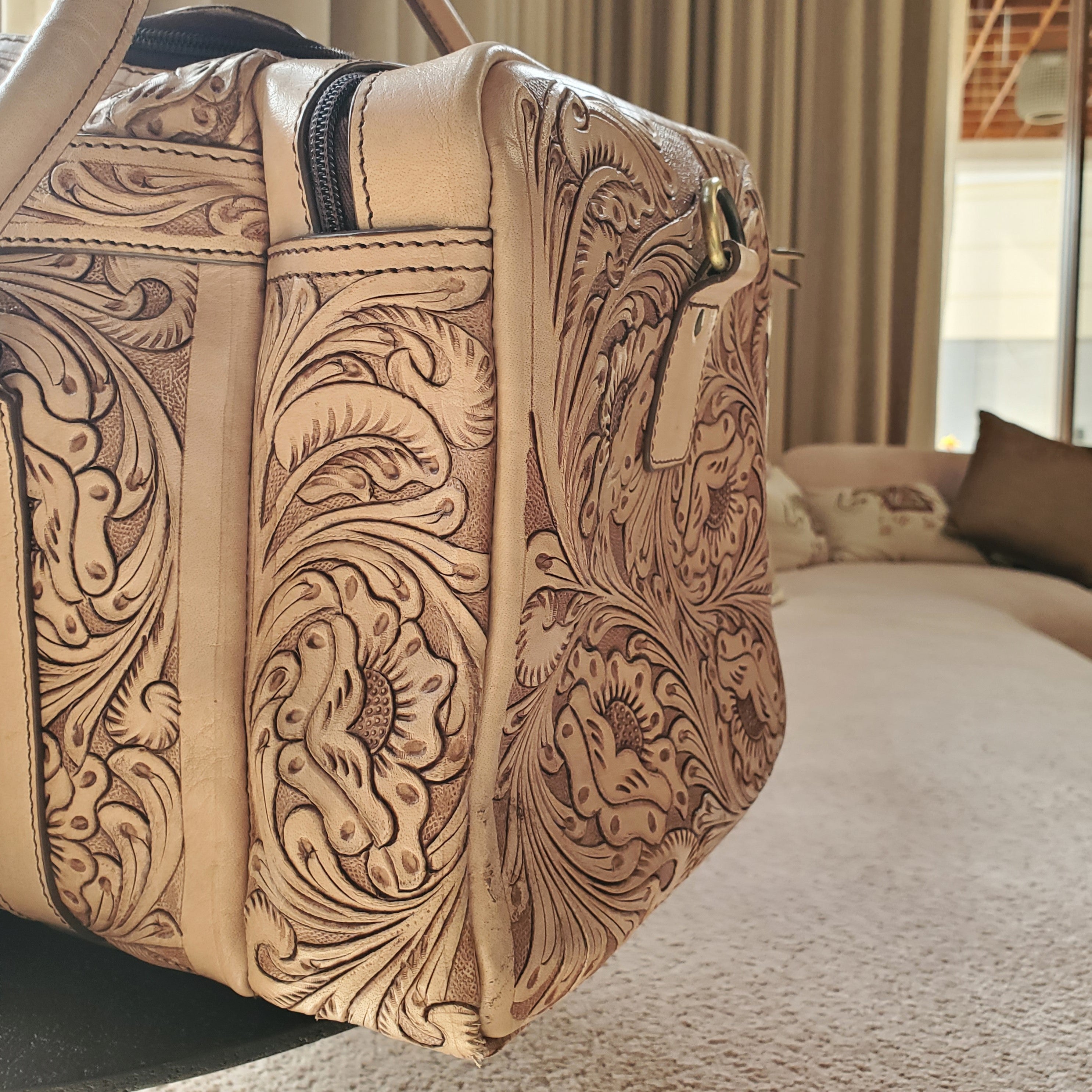 Western Hand Tooled Travel Weekender