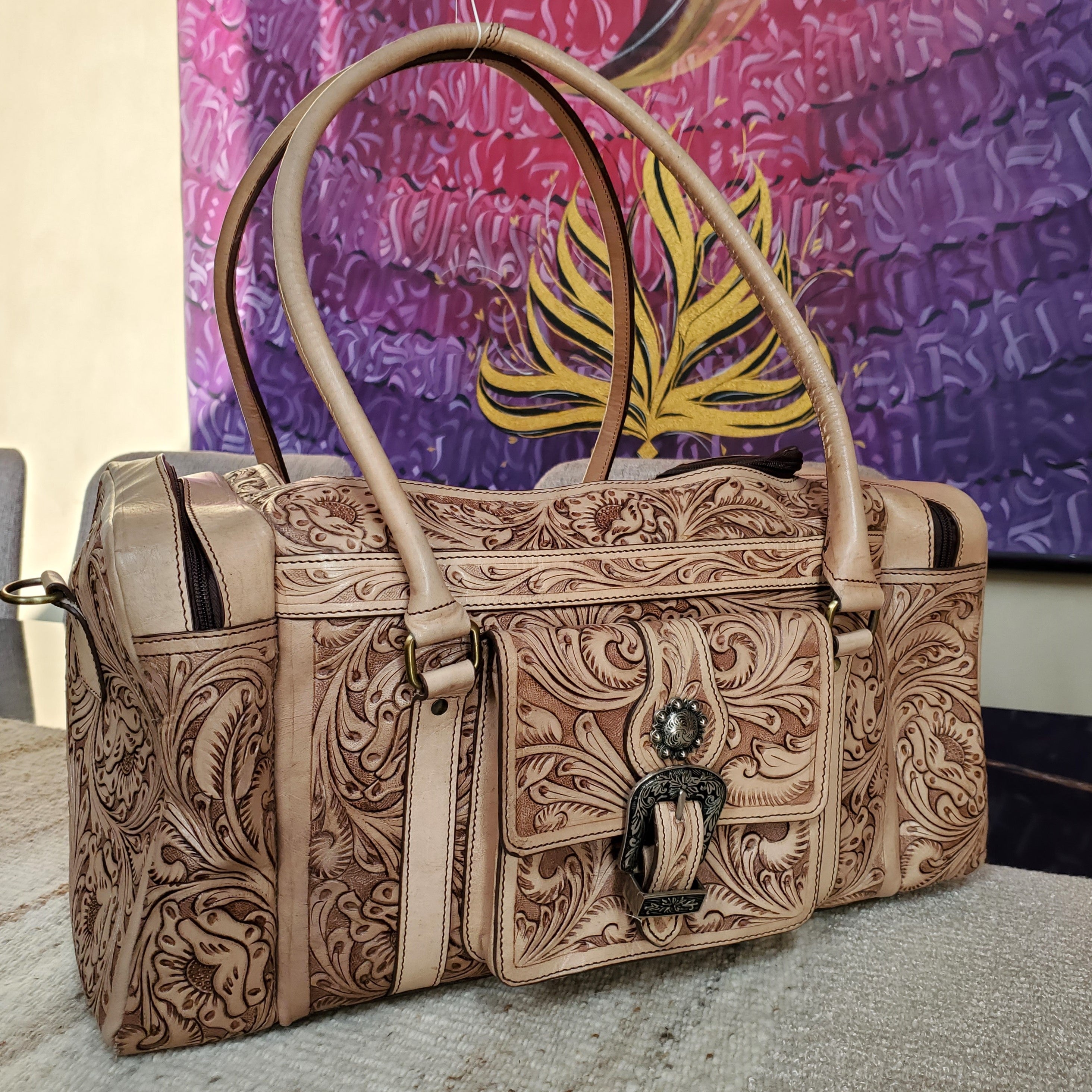 Western Hand Tooled Travel Weekender