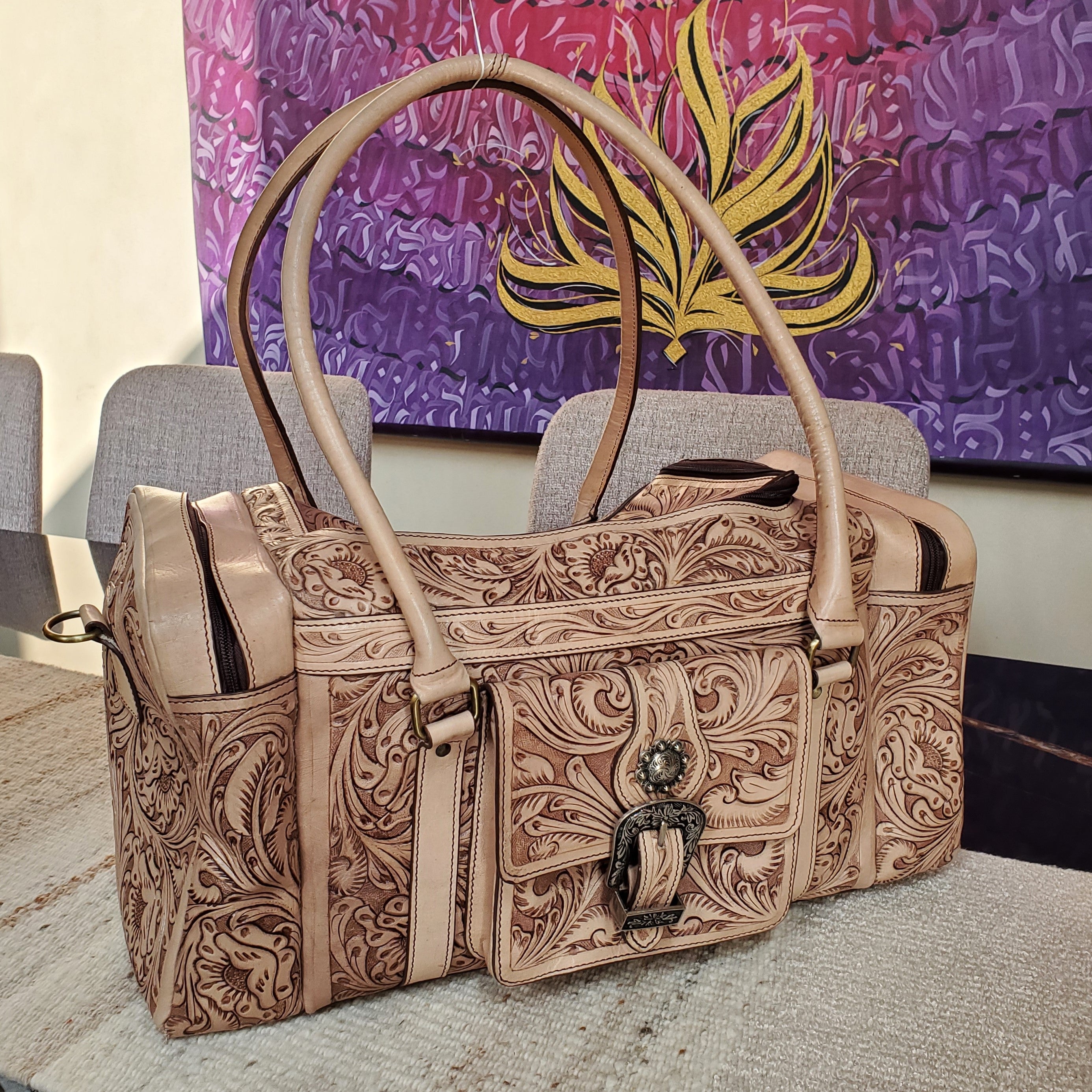 Western Hand Tooled Travel Weekender