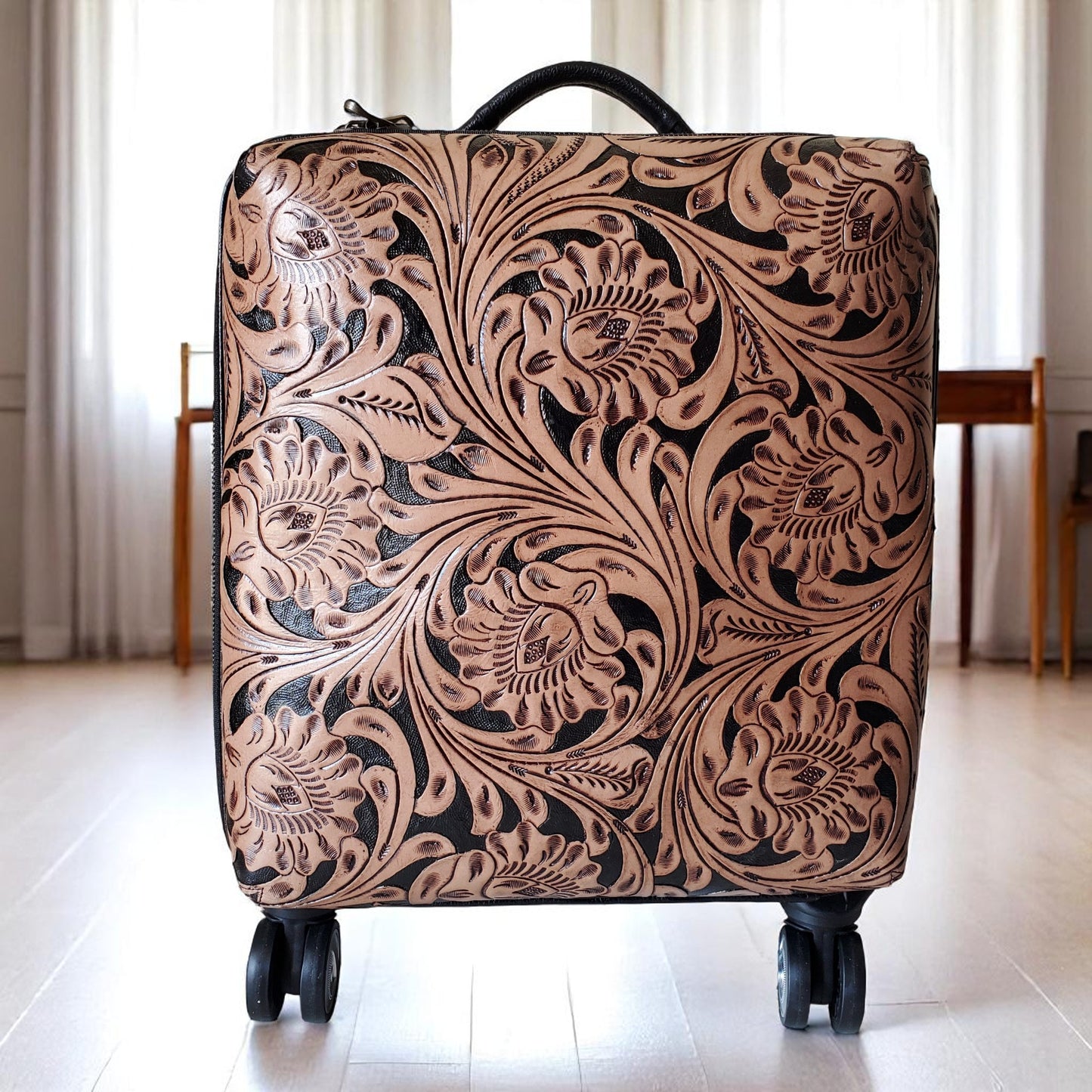 Western Natural Tan Tooled Rolling Trolley Weekender