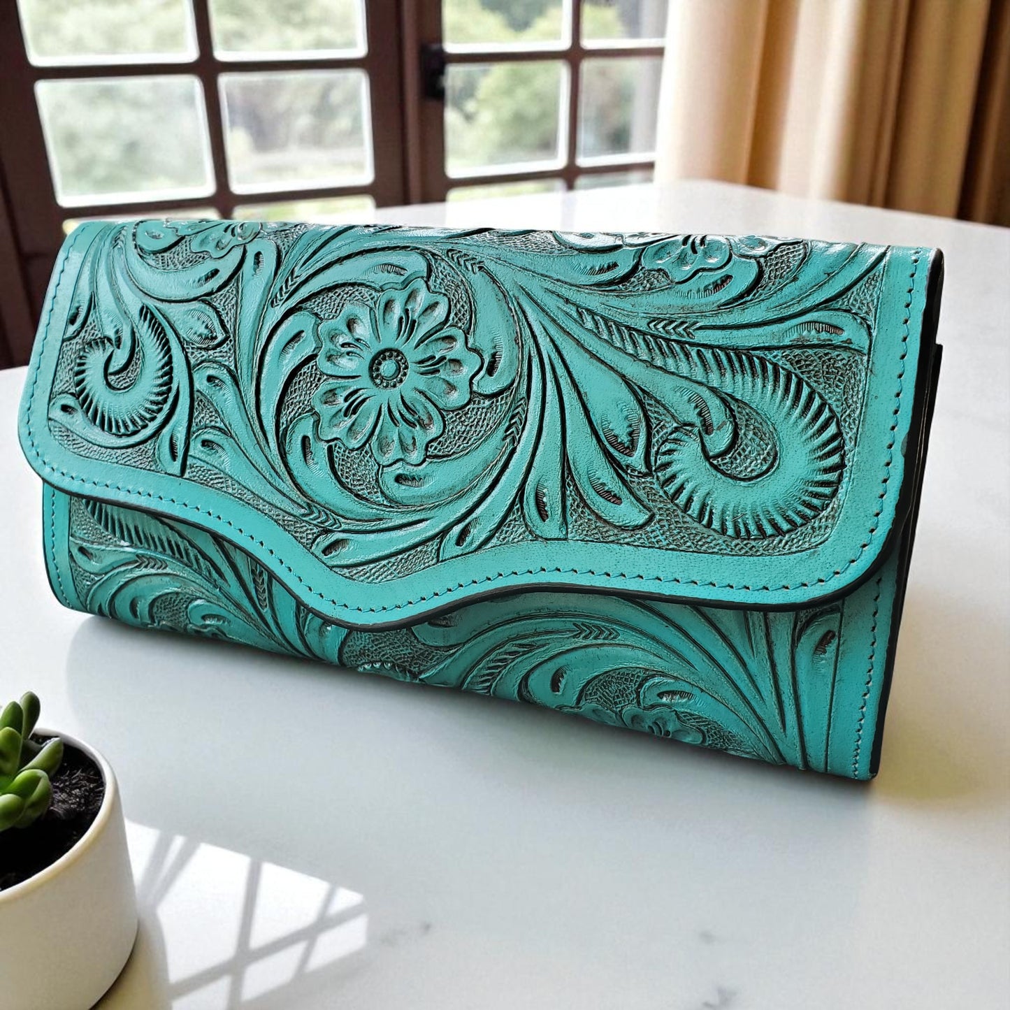Western Tooled Turquoise Clutch