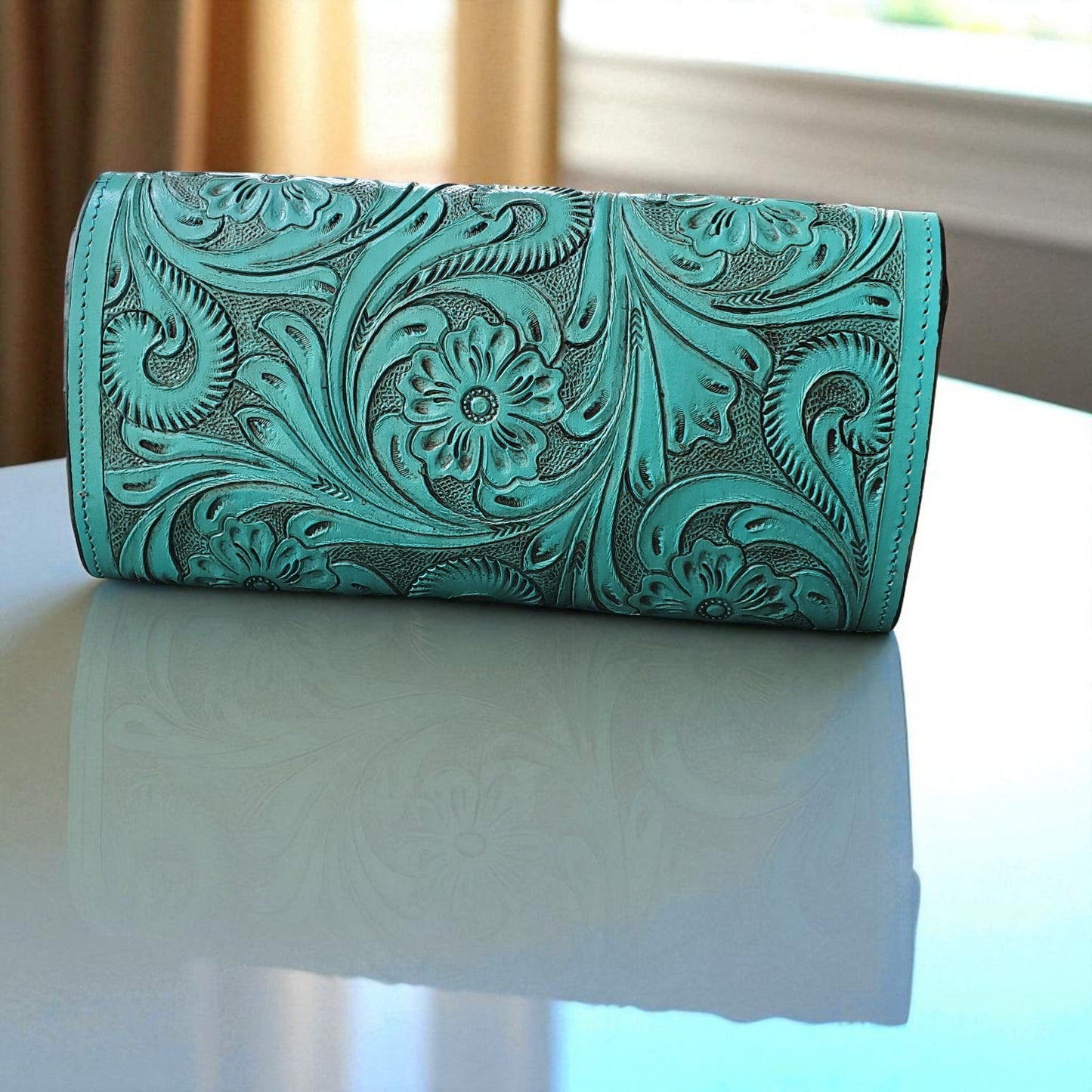 Western Tooled Turquoise Clutch