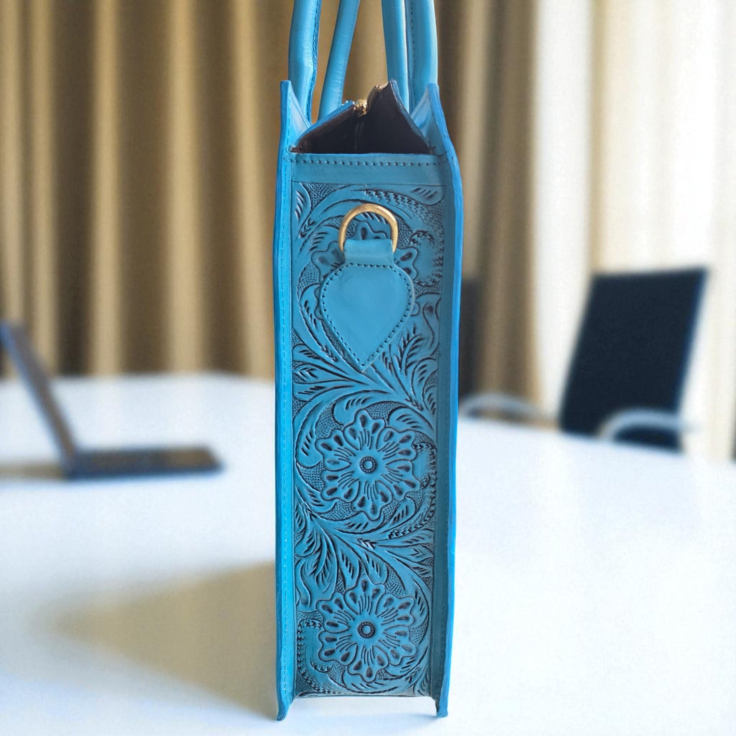 Premium Tooled Turquoise Western Laptop Tote