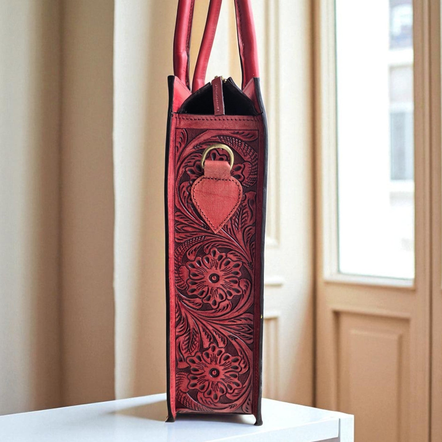 Premium Tooled Mahogany red Western Laptop Tote