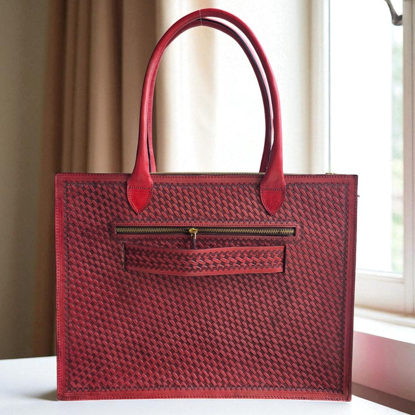 Premium Tooled Mahogany red Western Laptop Tote