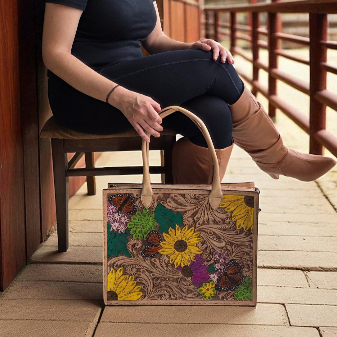 Premium Tooled Multi-colored Western Laptop Tote