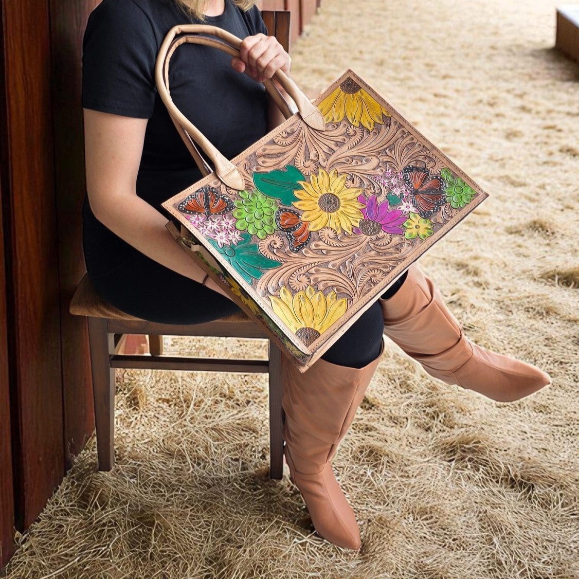 Premium Tooled Multi-colored Western Laptop Tote