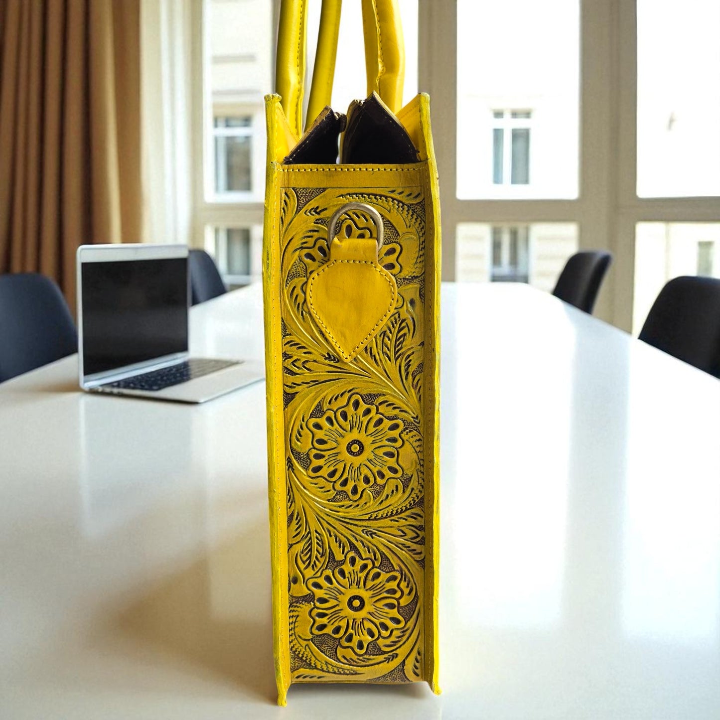Premium Tooled Yellow Western Laptop Tote