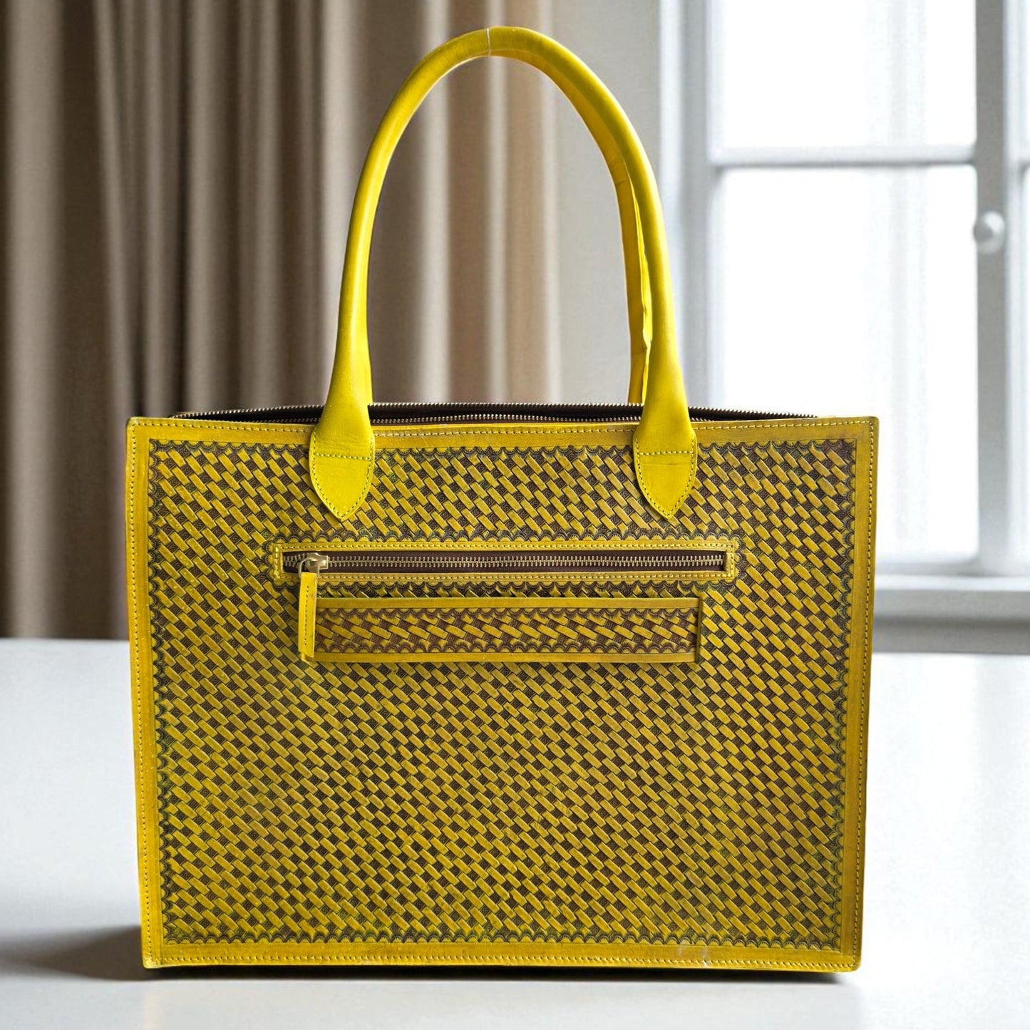 Premium Tooled Yellow Western Laptop Tote