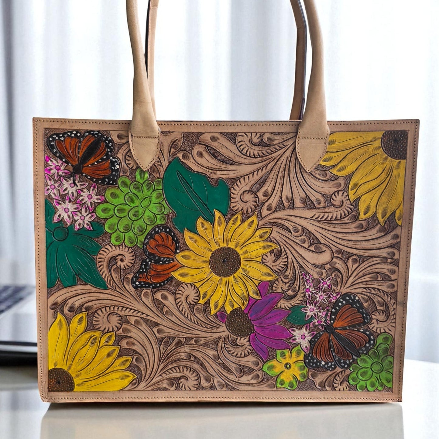 Premium Tooled Multi-colored Western Laptop Tote