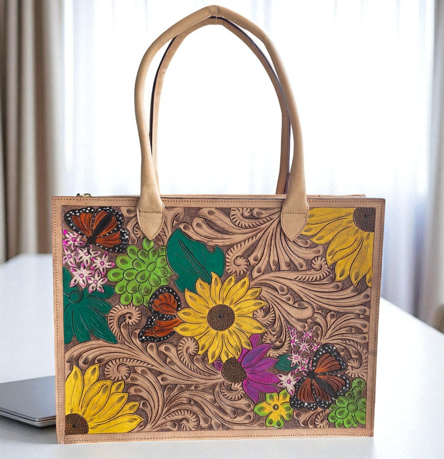 Premium Tooled Multi-colored Western Laptop Tote