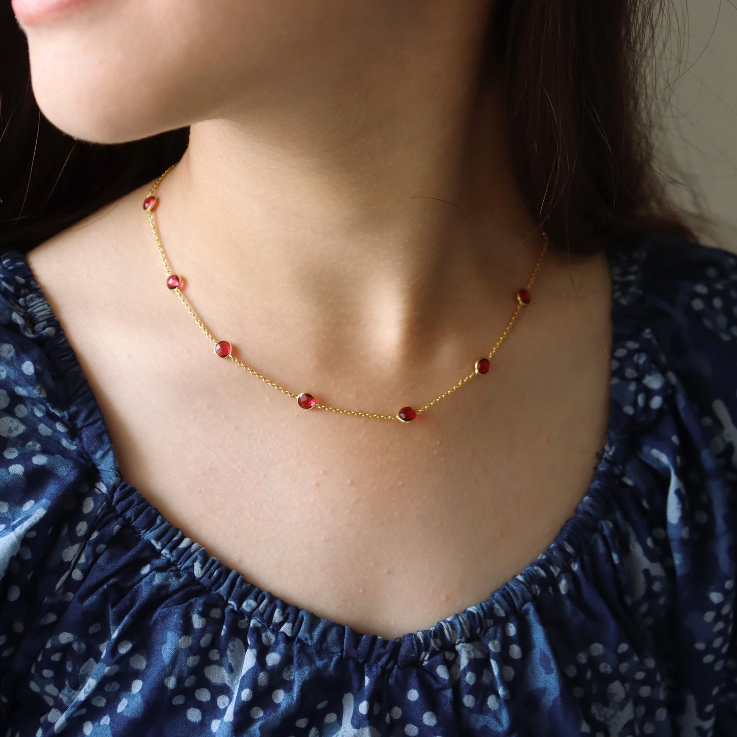 Dainty Ruby Red Tourmaline Semi precious Stone Necklace