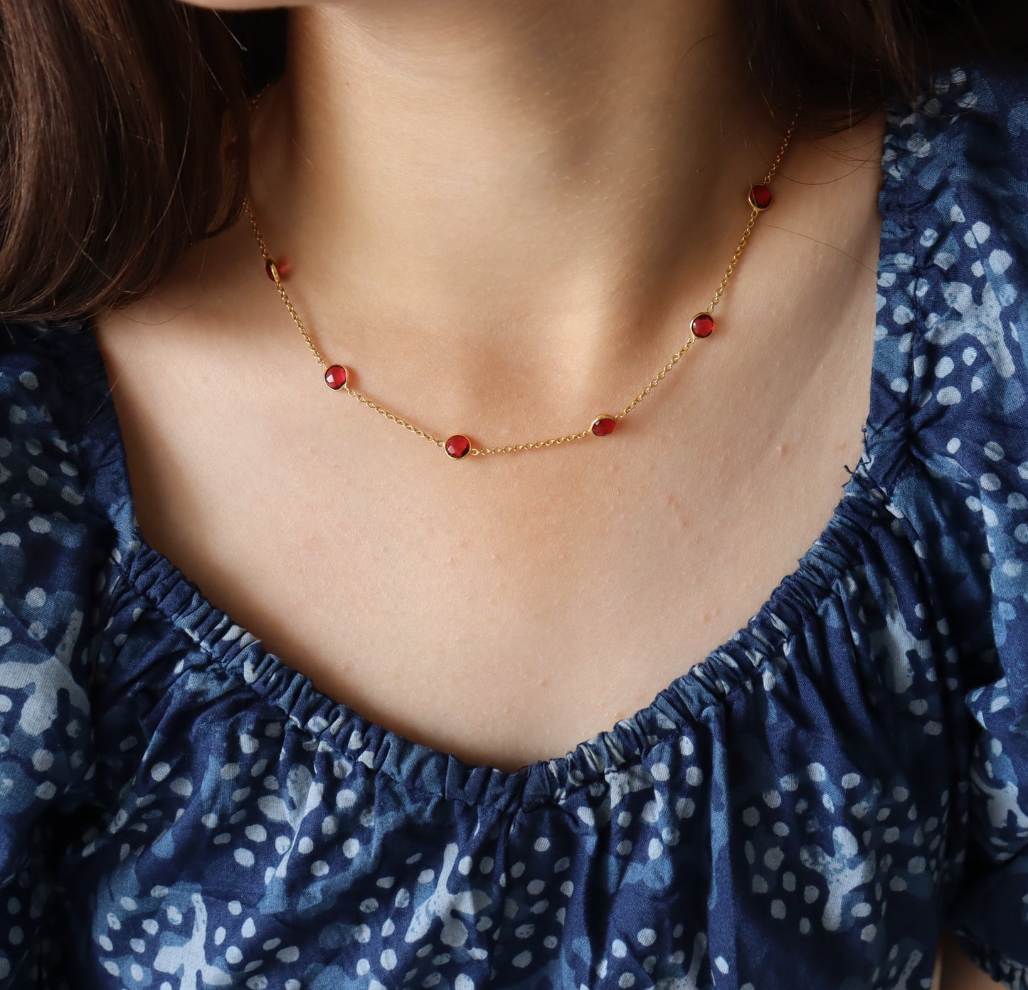 Dainty Ruby Red Tourmaline Semi precious Stone Necklace