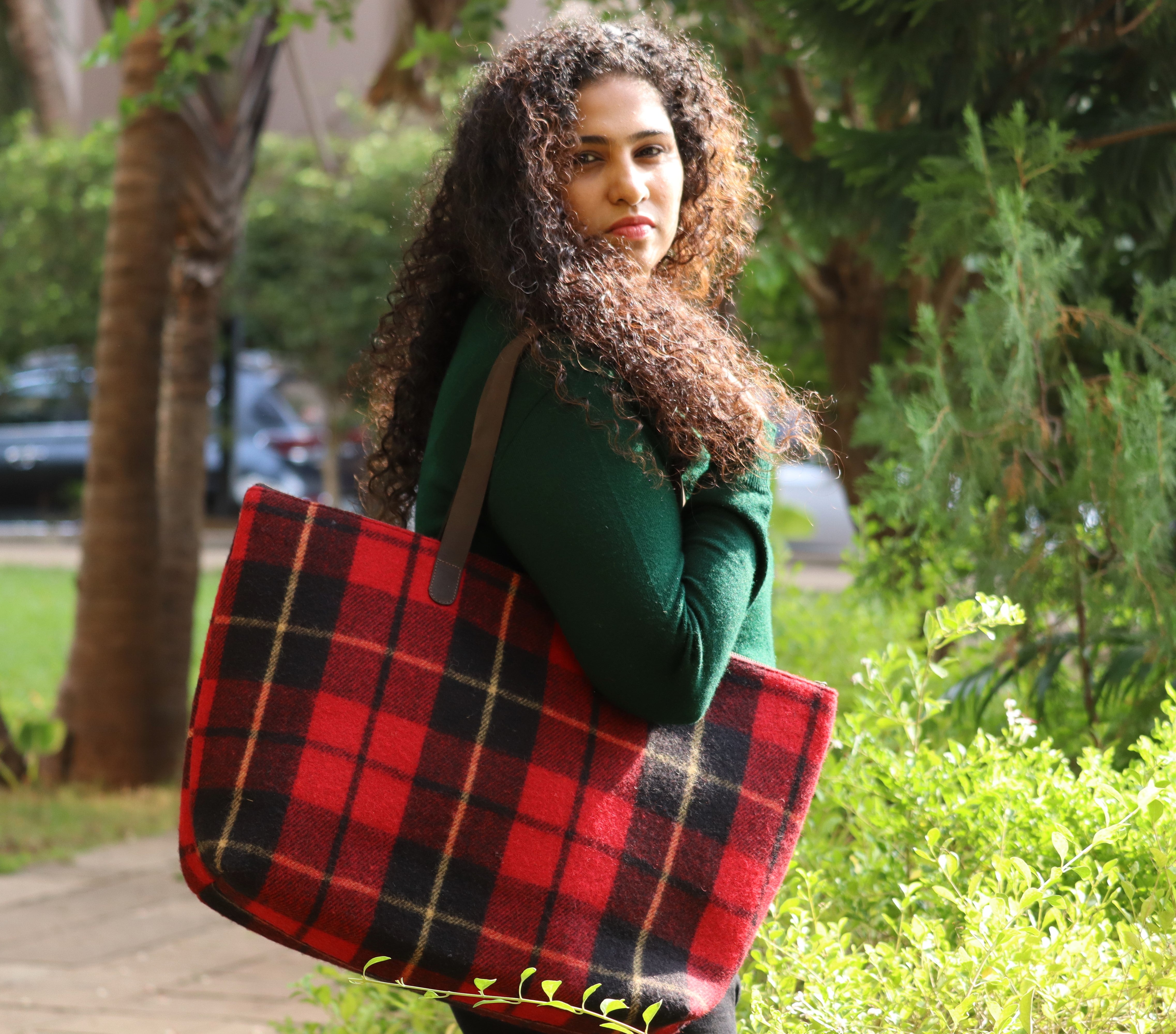Vintage Checks White Tartan Fabric Bag