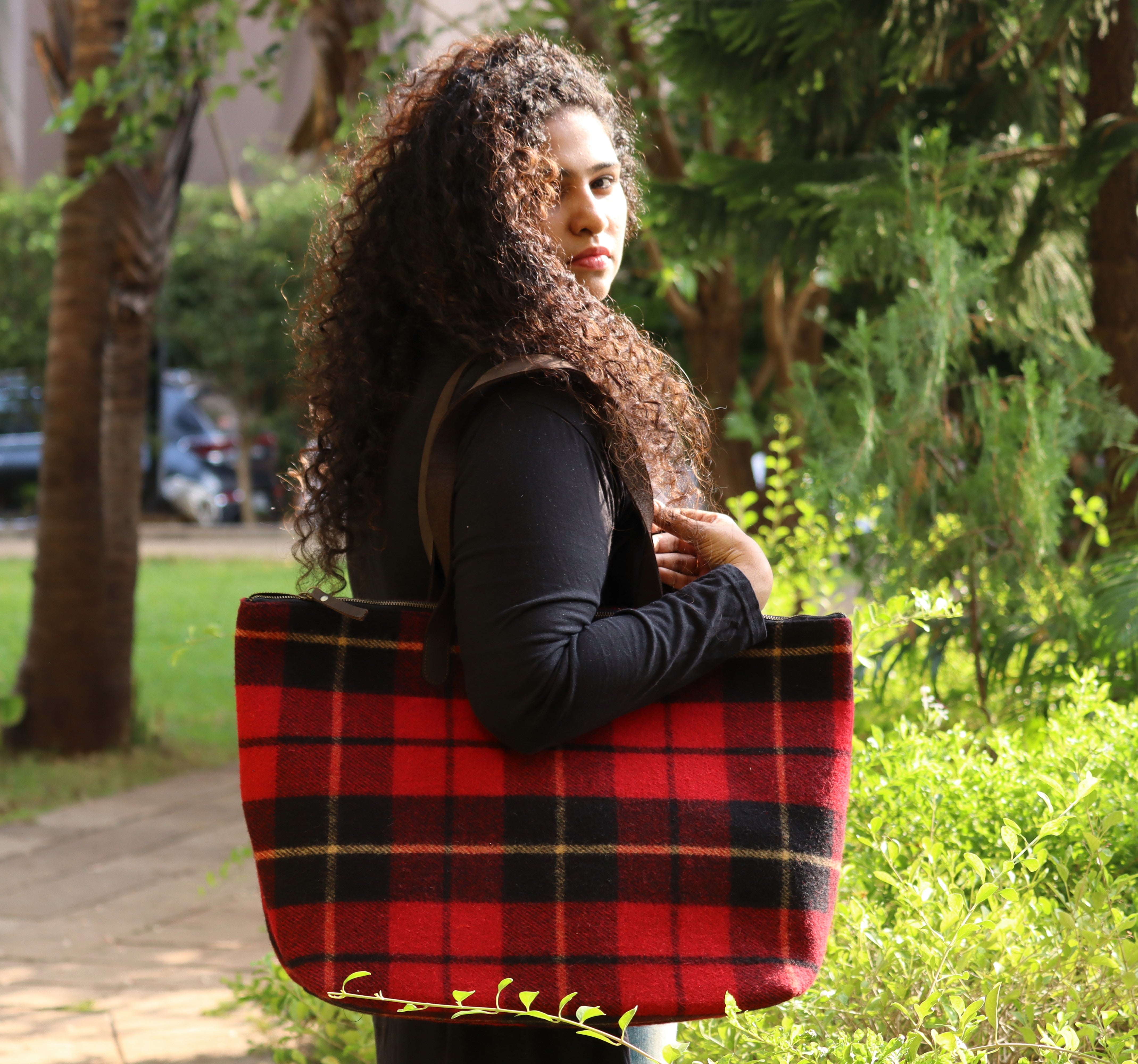 Vintage Checks White Tartan Fabric Bag