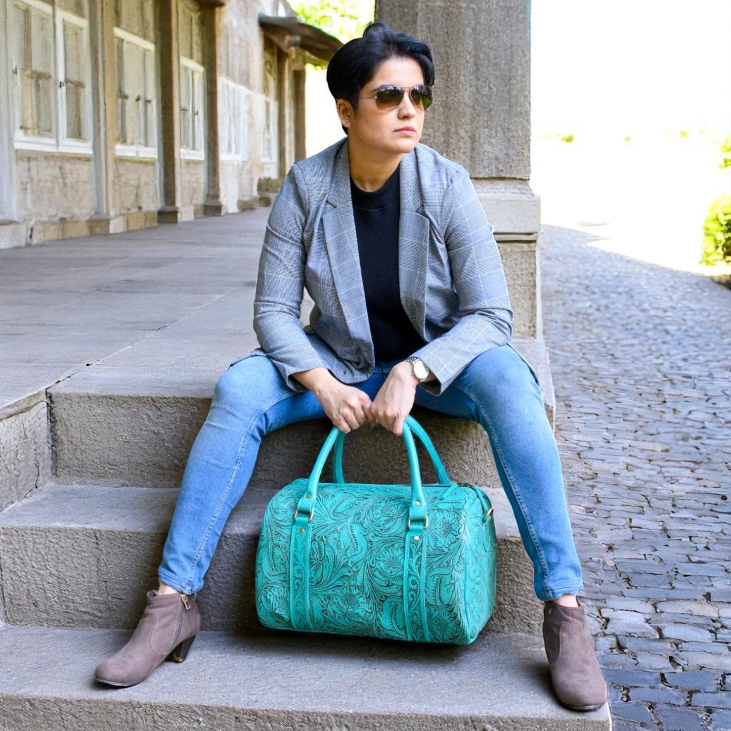 Western Tooled Seagreen Overnight Duffel Weekender