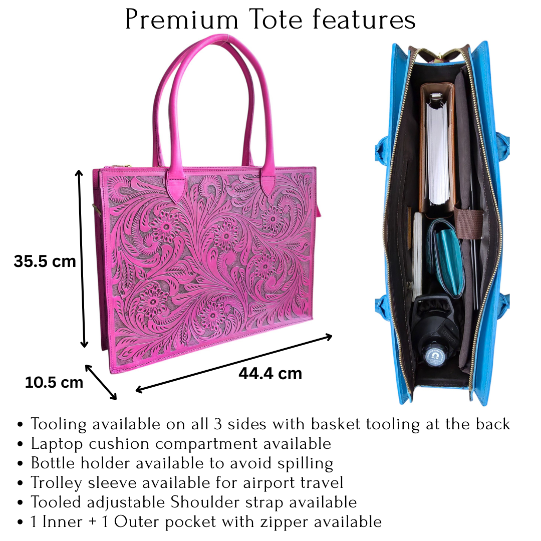 Premium Tooled Pink Western Laptop Tote