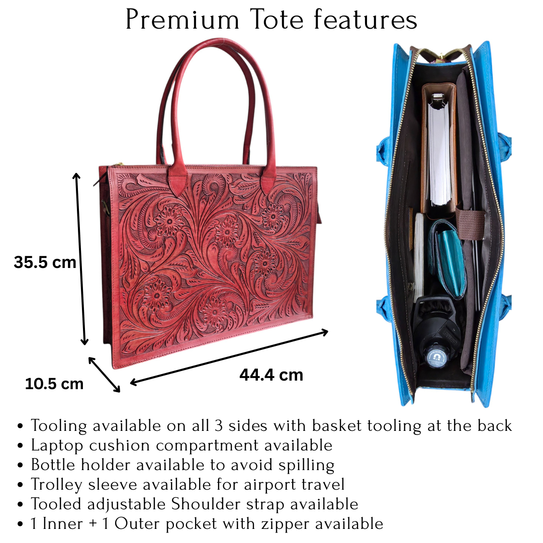 Premium Tooled Mahogany red Western Laptop Tote