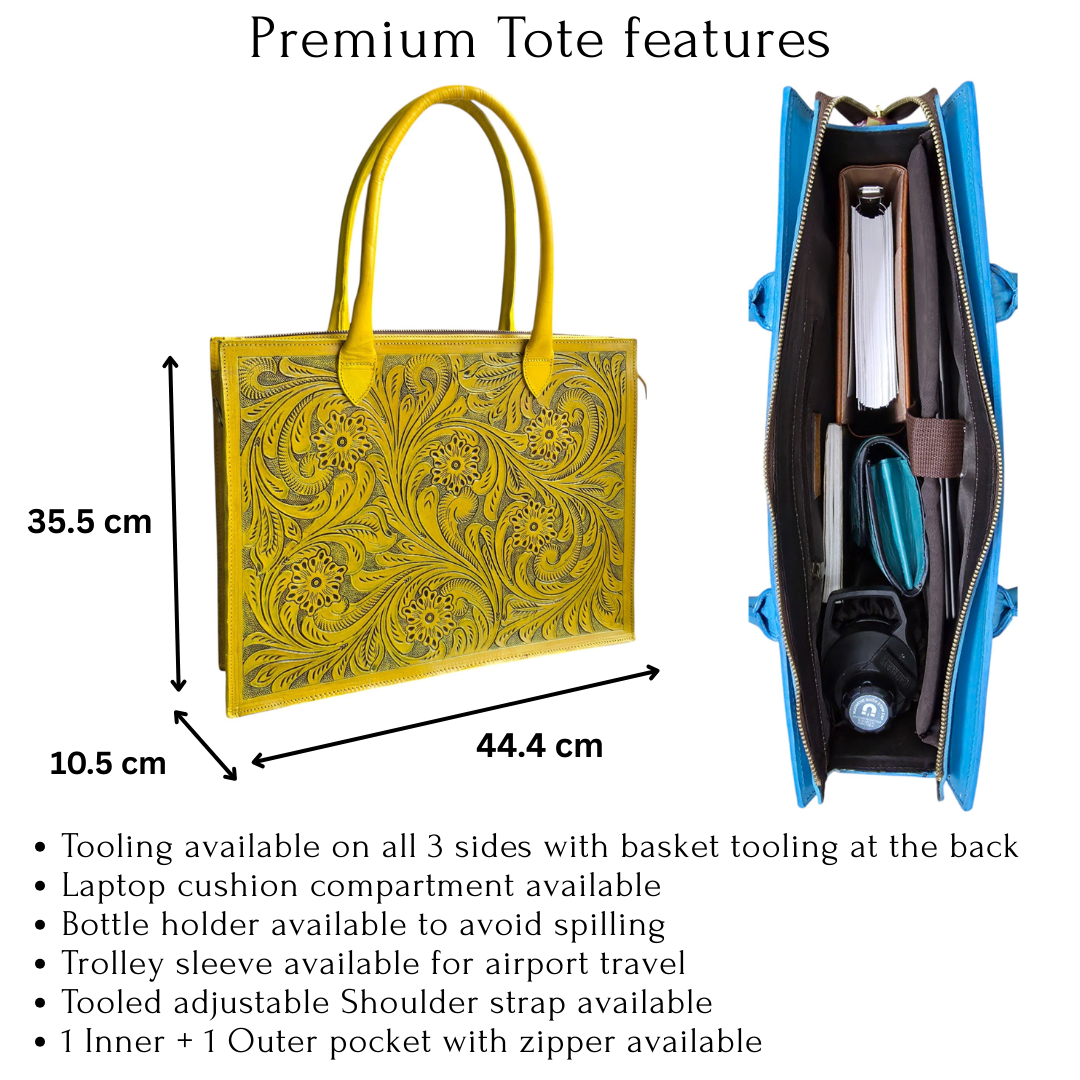 Premium Tooled Yellow Western Laptop Tote