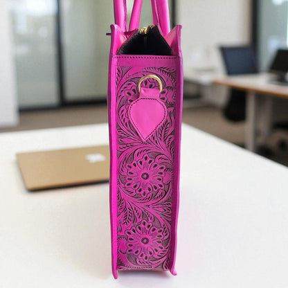 Premium Tooled Pink Western Laptop Tote
