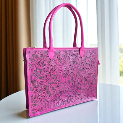 Premium Tooled Pink Western Laptop Tote