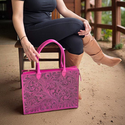 Premium Tooled Pink Western Laptop Tote