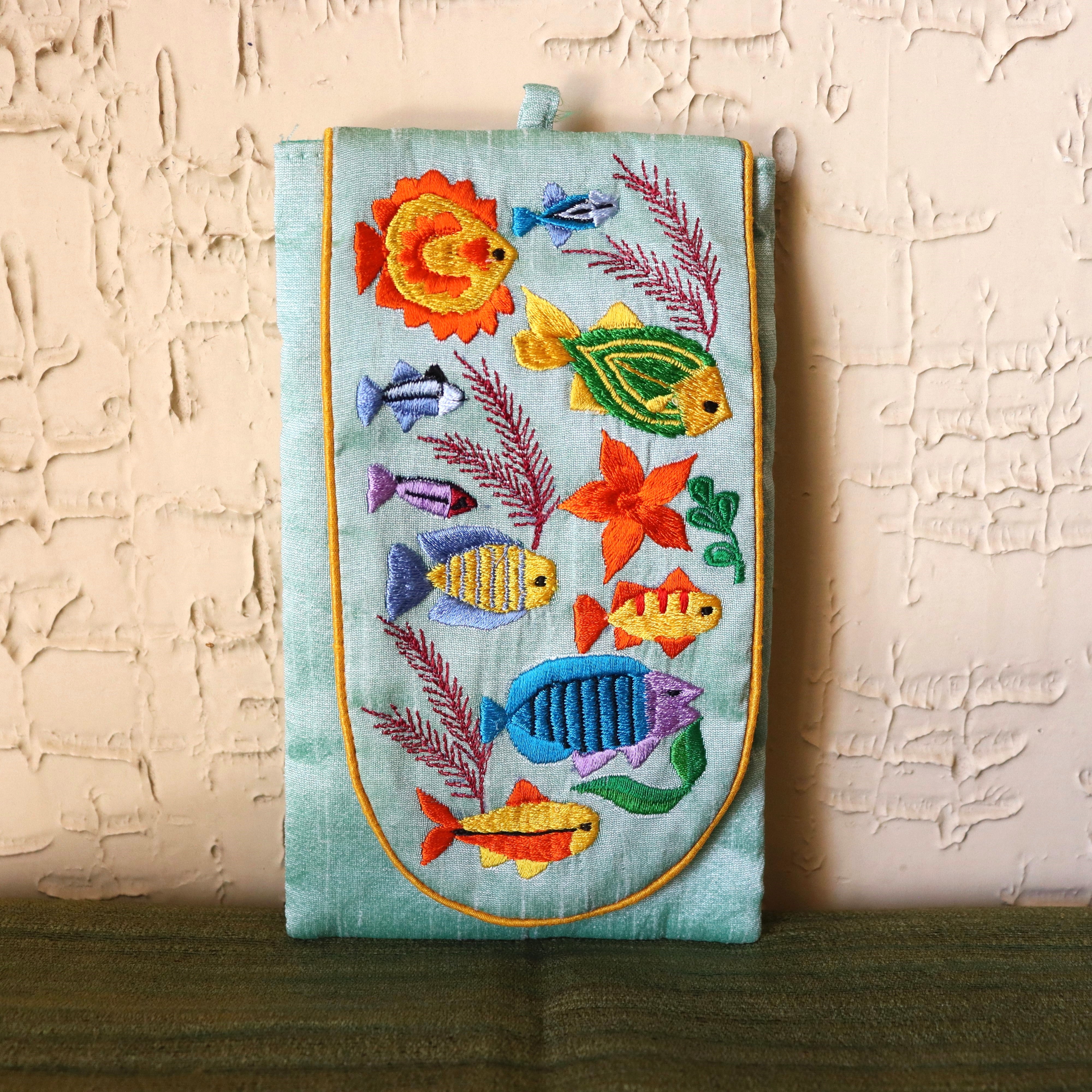Embroidered silk fish sling