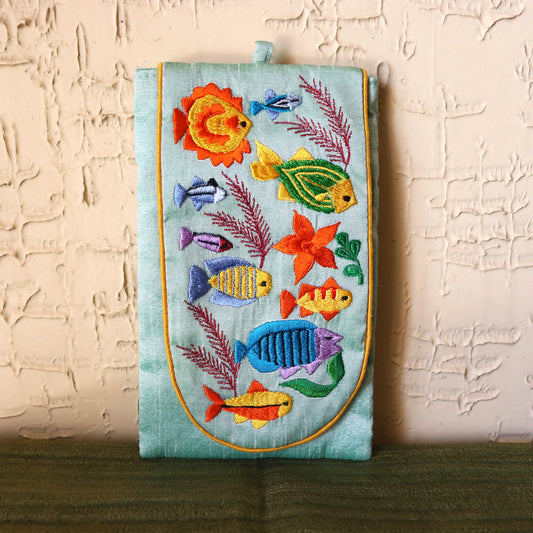 Embroidered silk fish sling
