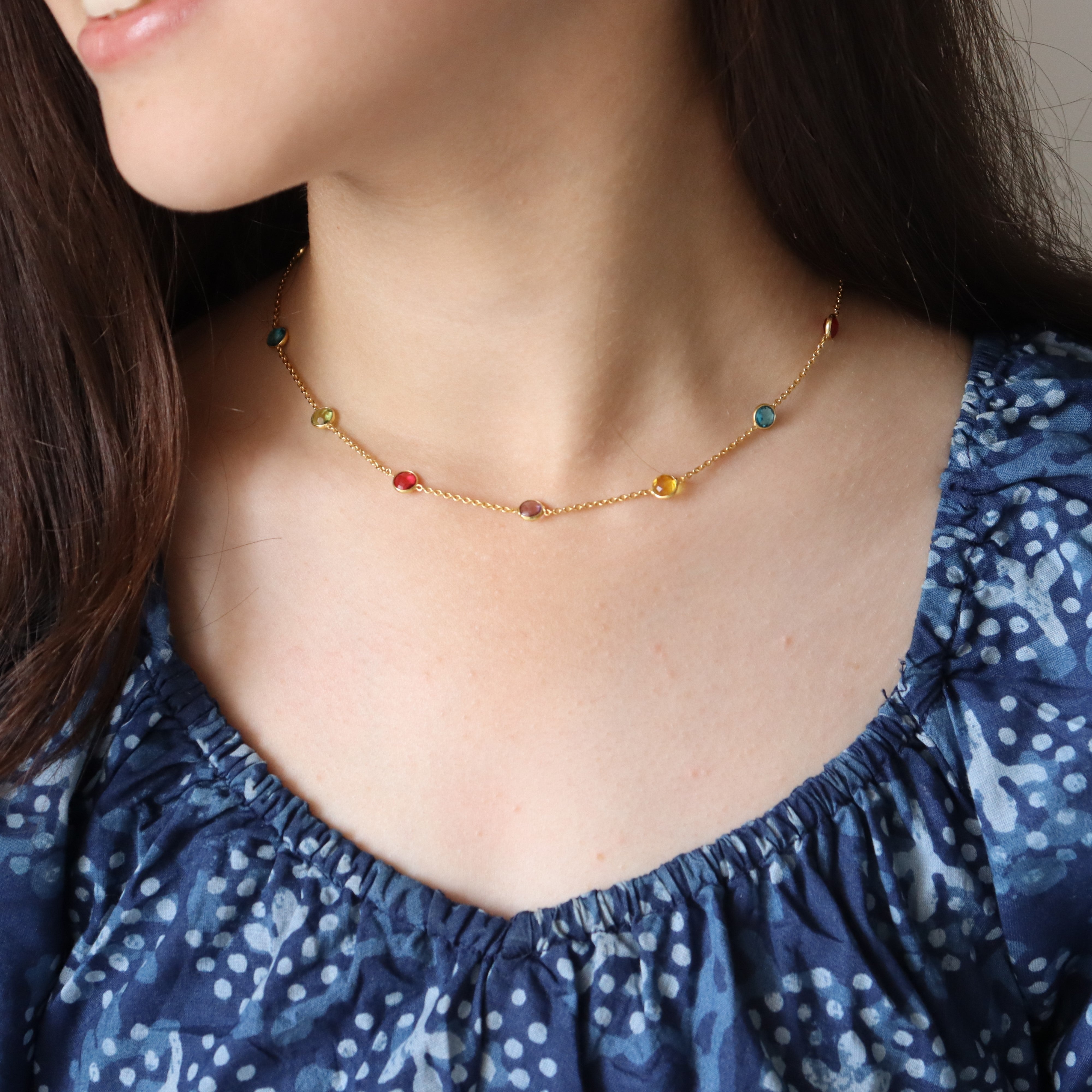 Dainty Multicolored Stone Necklace