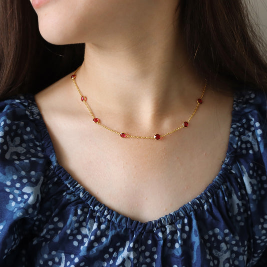 Dainty Ruby Red Tourmaline Semi precious Stone Necklace