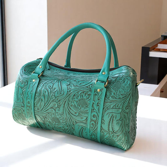 Western Tooled Seagreen Overnight Duffel Weekender