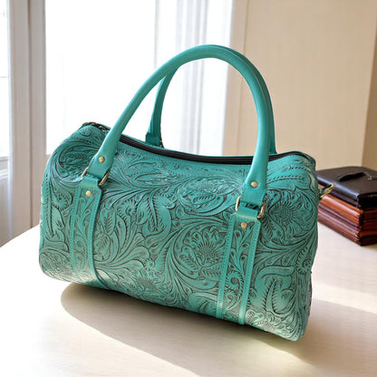 Western Tooled Seagreen Overnight Duffel Weekender