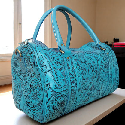 Western Tooled Turquoise Overnight Duffel Weekender