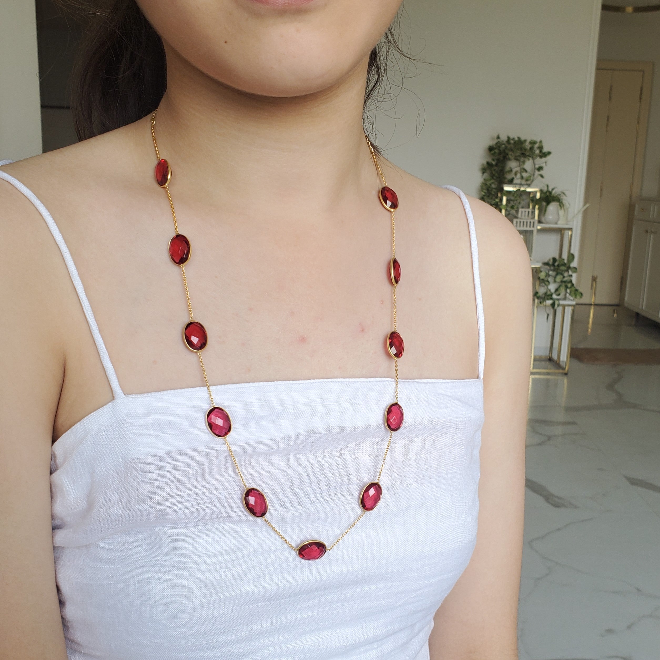 Red Ruby Tourmaline Natural Stone Necklace