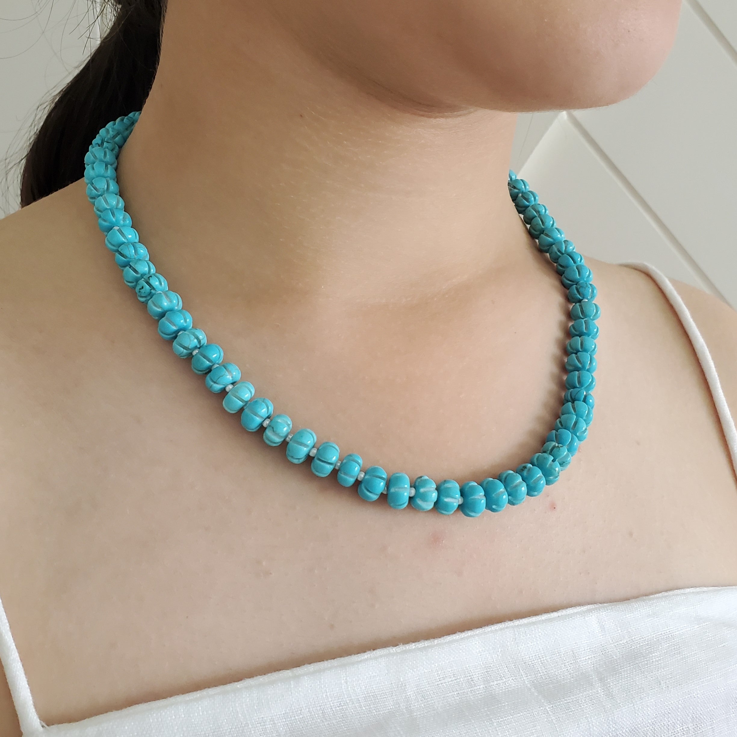 Carved Rondelle Turquoise Royal Pumpkin Beads necklace