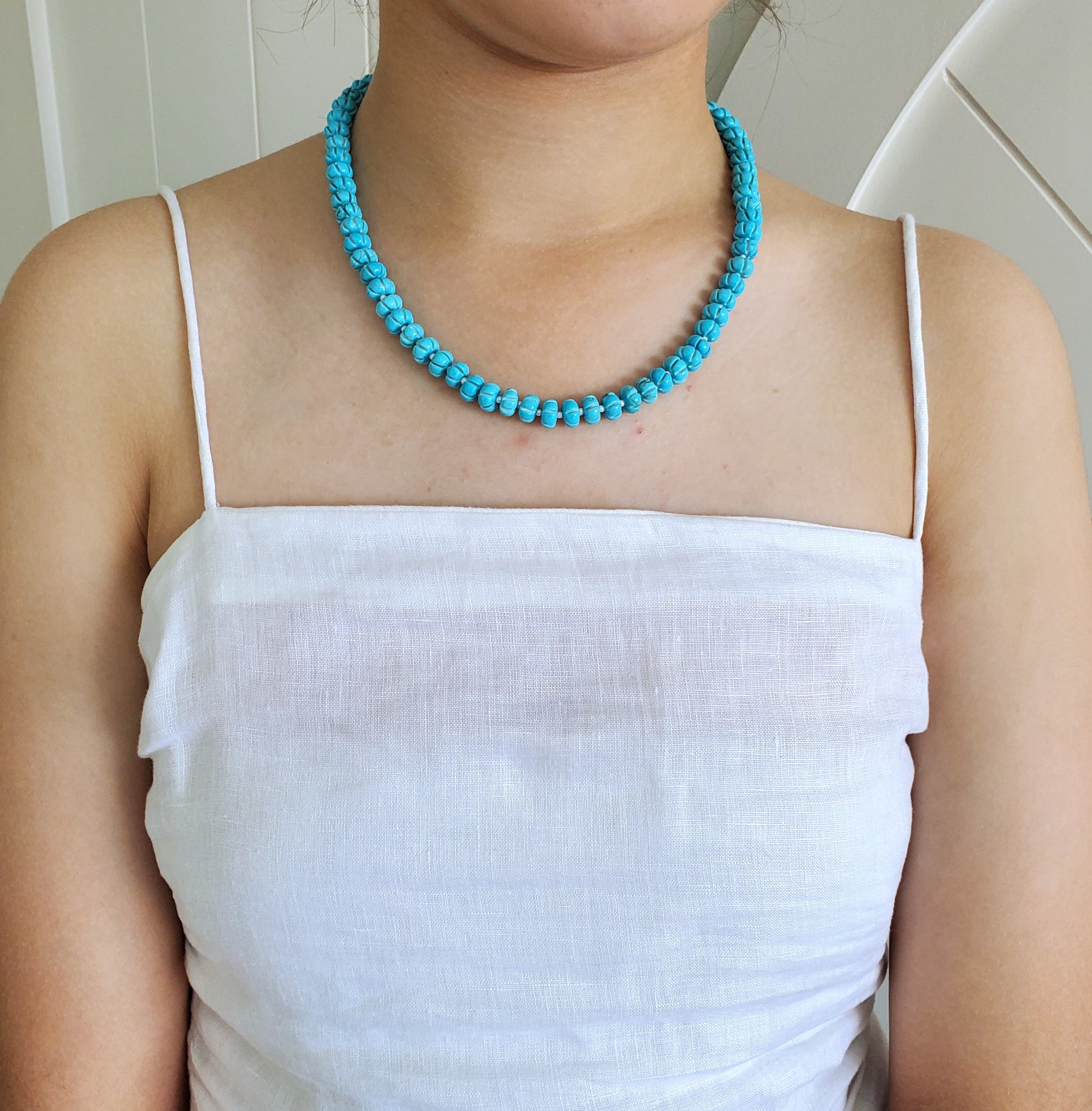 Carved Rondelle Turquoise Royal Pumpkin Beads necklace