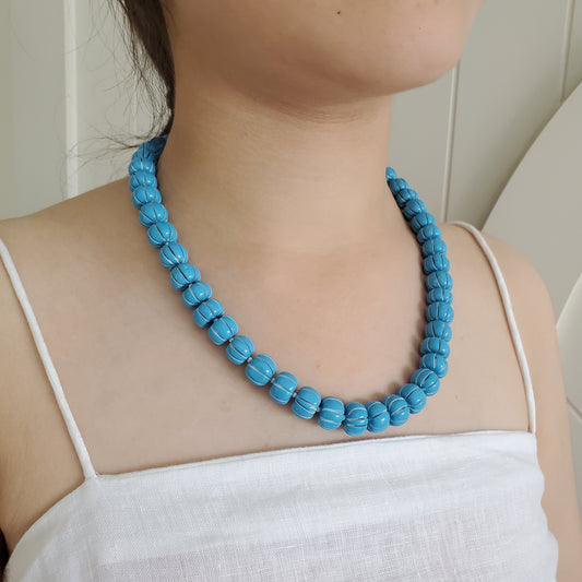 Turquoise large pumpkin beads necklace