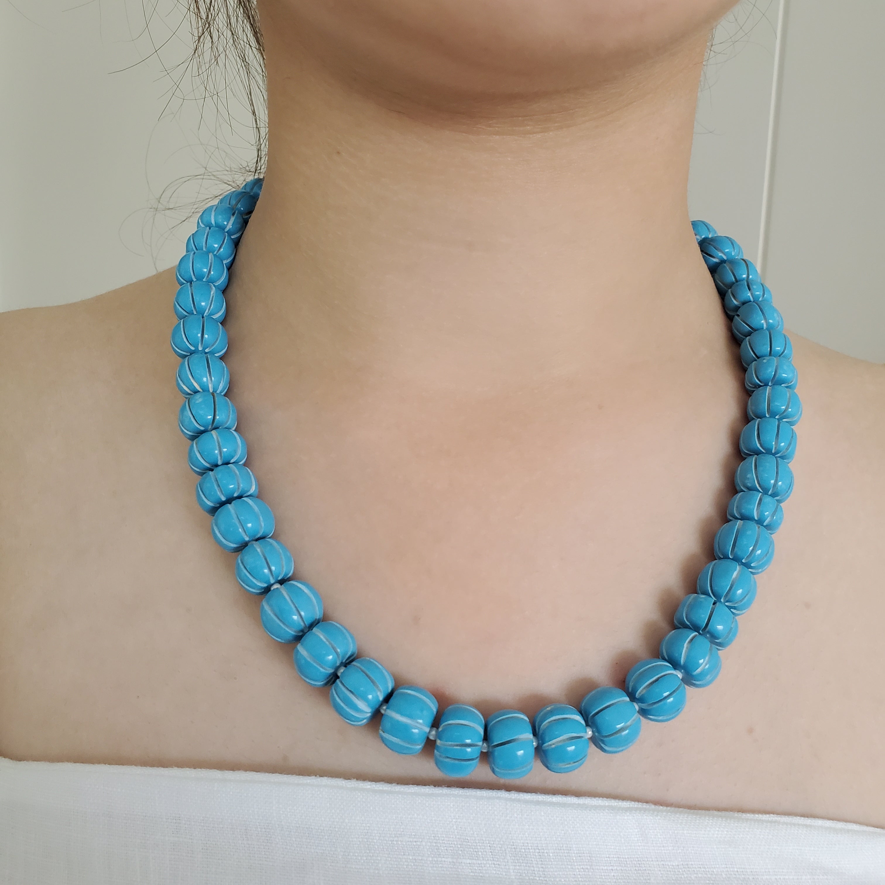 Turquoise large pumpkin beads necklace