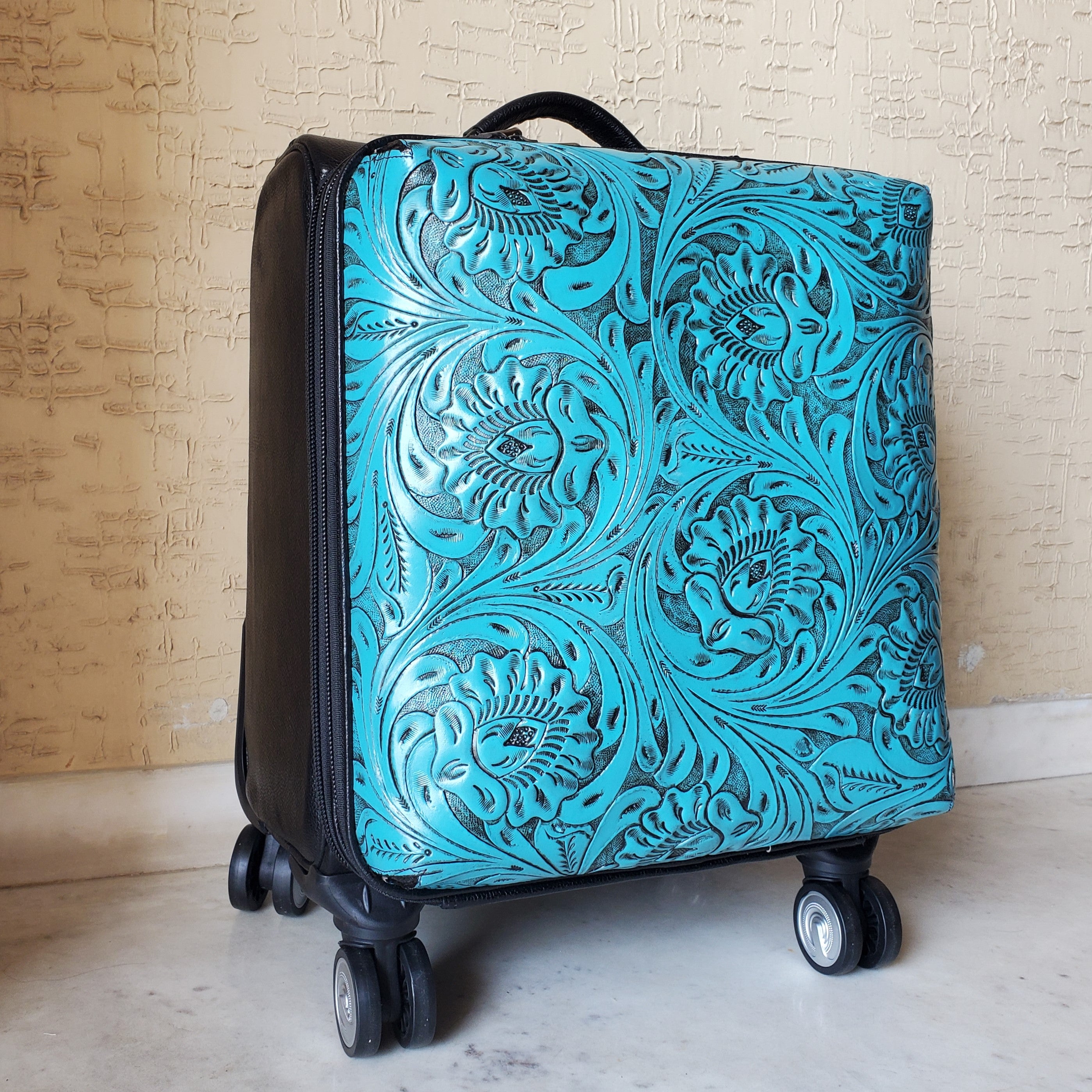 Western Hand Tooled Rolling Trolley Weekender