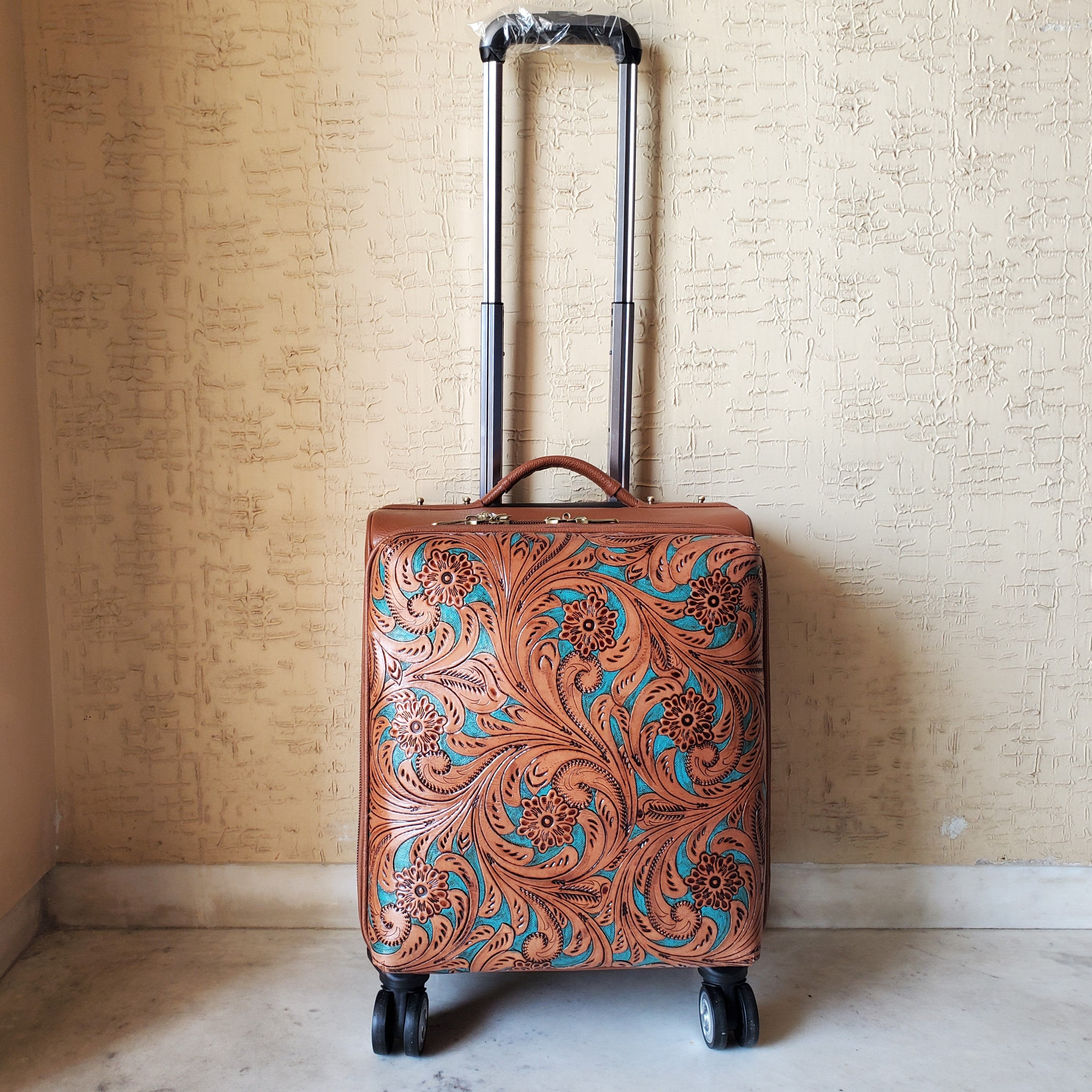 Western Hand Tooled Rolling Trolley Weekender