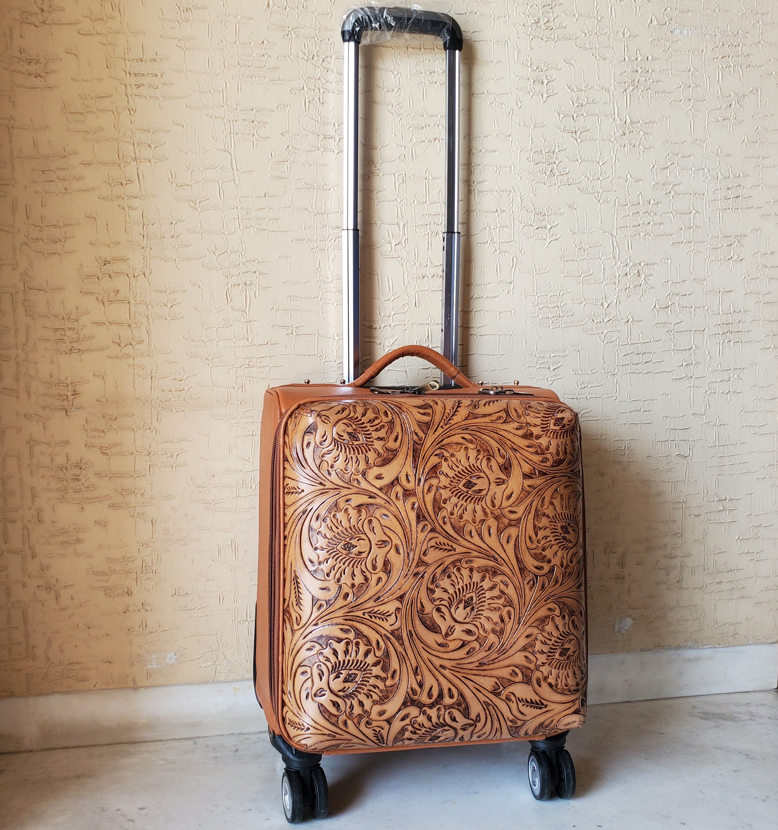 Western Hand Tooled Rolling Trolley Weekender
