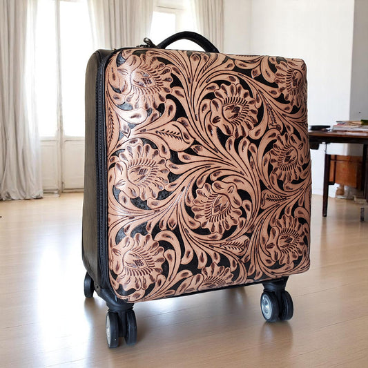 Western Natural Tan Tooled Rolling Trolley Weekender