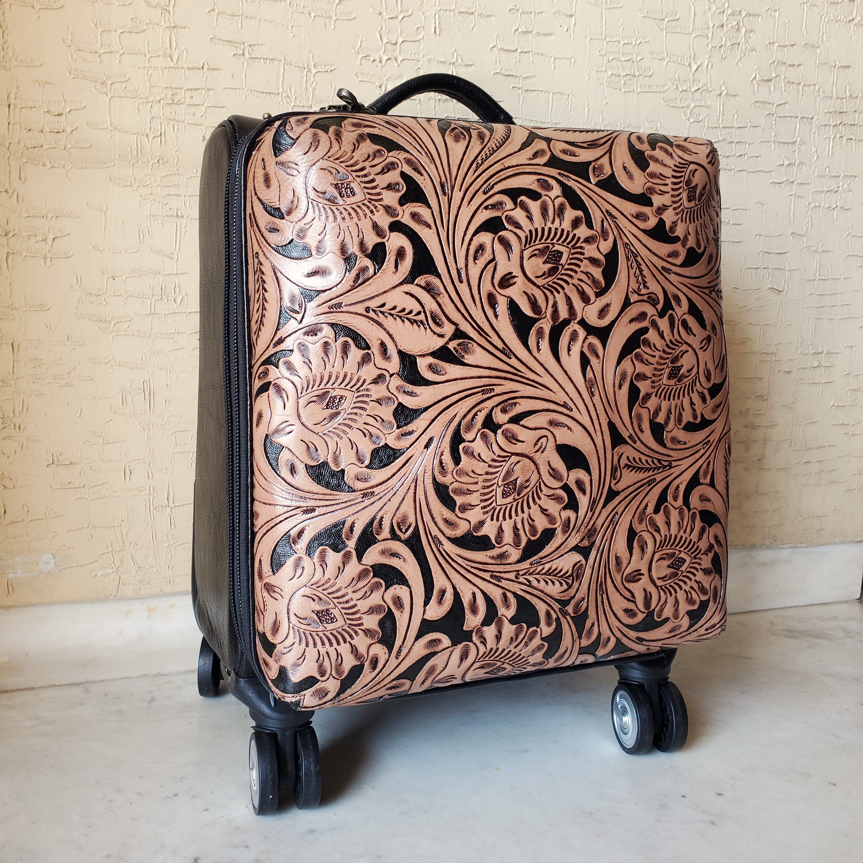 Western Hand Tooled Rolling Trolley Weekender