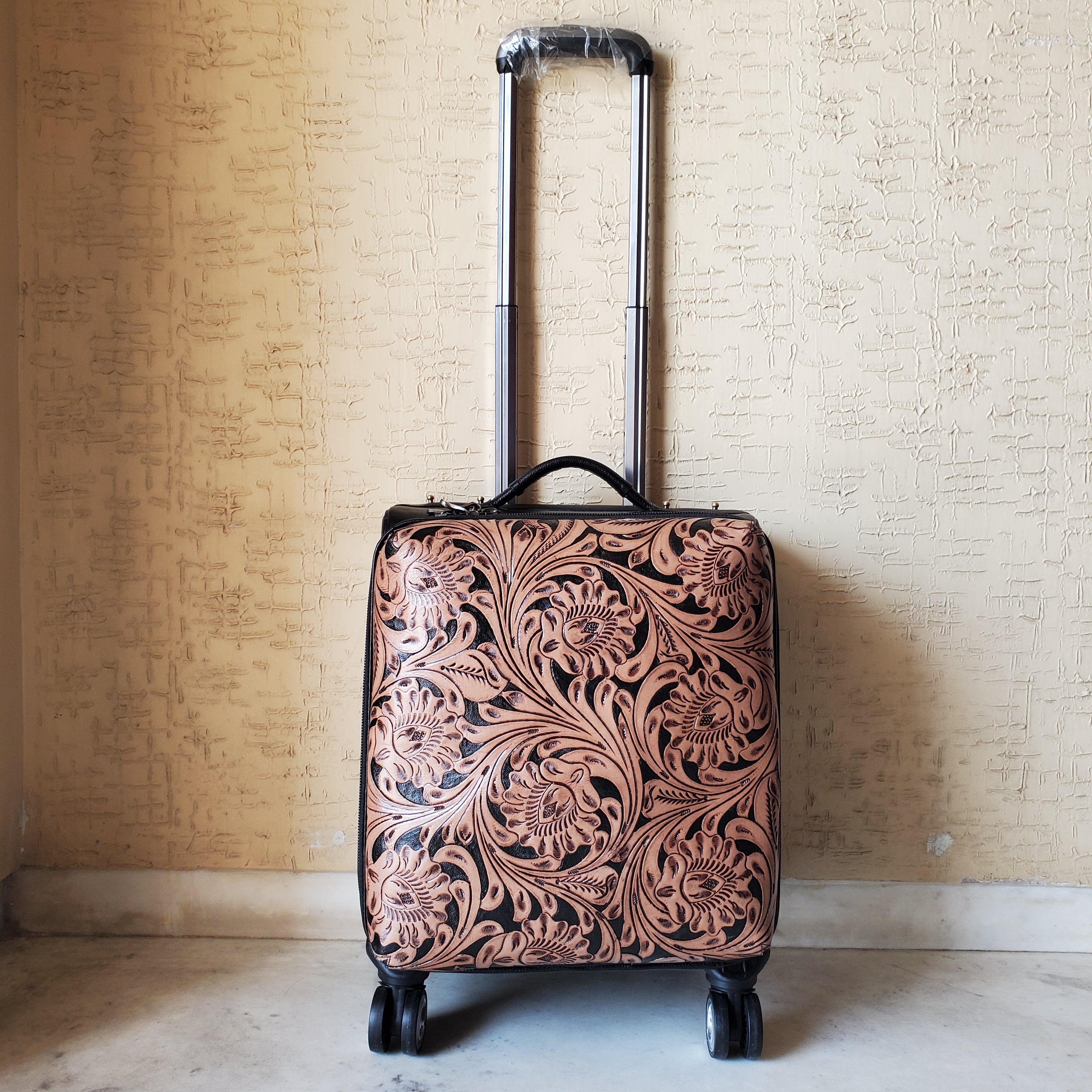 Western Hand Tooled Rolling Trolley Weekender