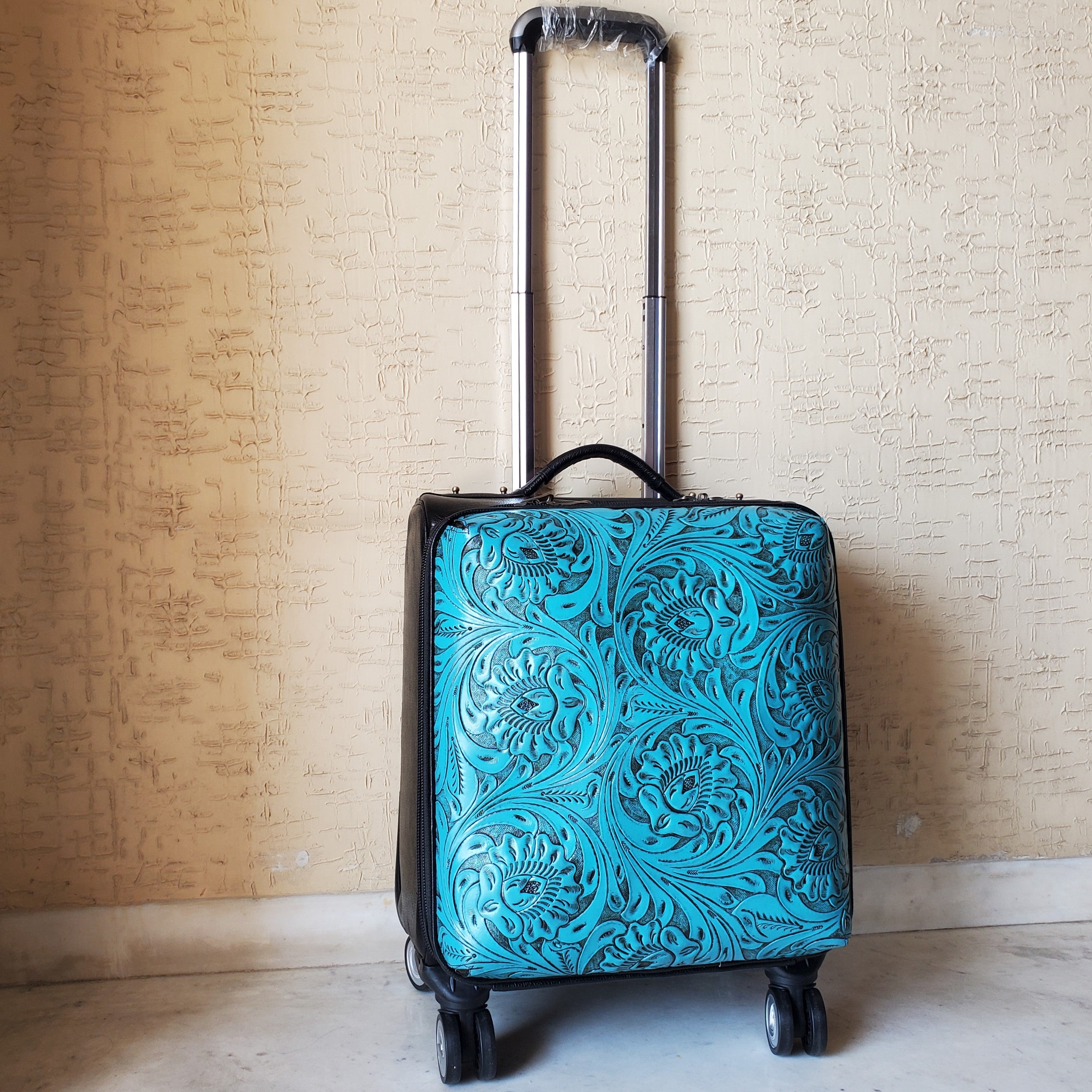 Western Hand Tooled Rolling Trolley Weekender